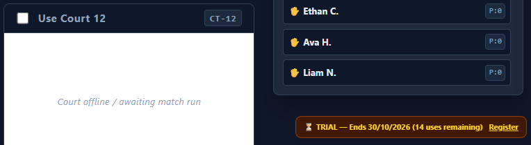 Trial status badge and registration dialog